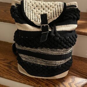 Black and Cream Woven Backpack